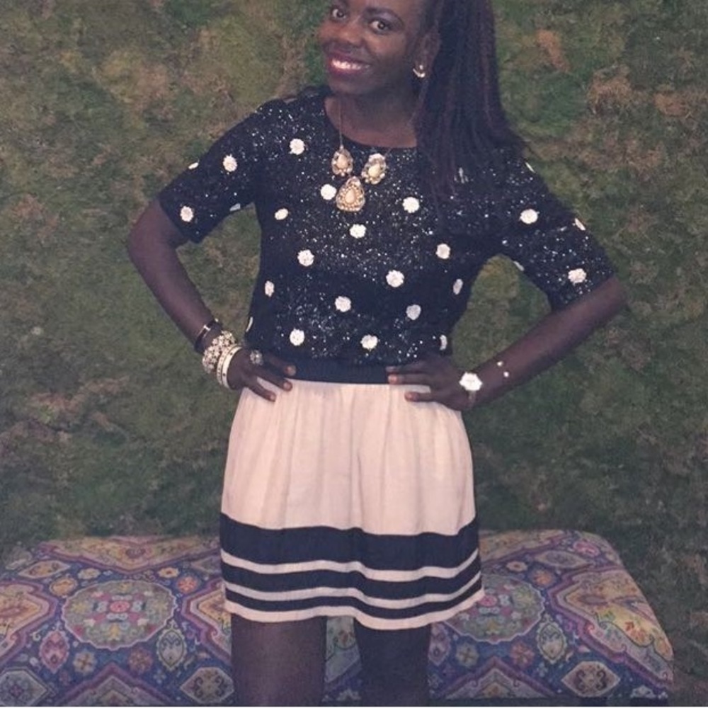 Cream and black skater skirt